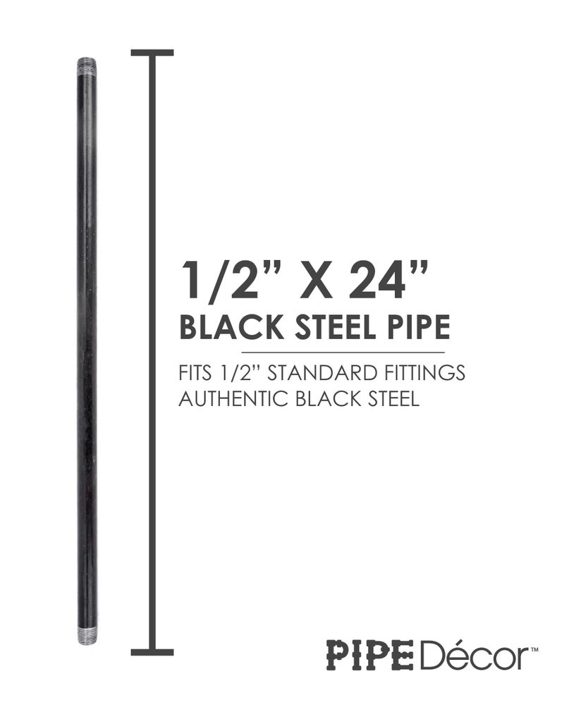 PIPE DECOR PIPE DÃ‰COR 1/2â€ x 24â€ Malleable Cast Iron Pipe, Pre Cut Connectors, Industrial Steel Grey Fits Standard Half Inch Black Threaded Pipes Nipples and Fittings, Build Vintage DIY Furniture, 6 Pack - Image 2